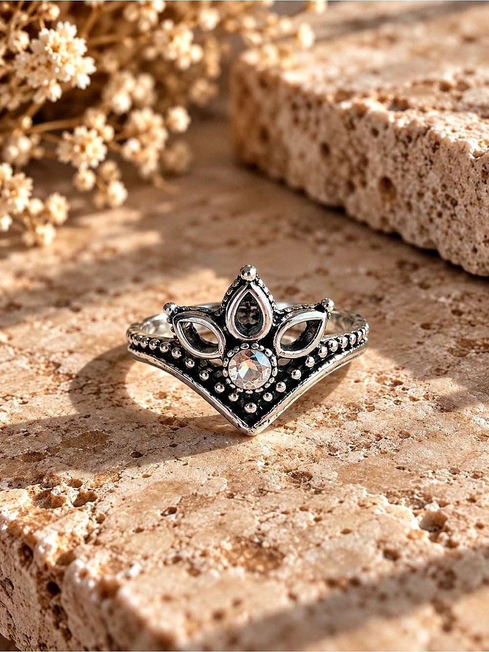 Crown Statement Ring in Black & Silver tone